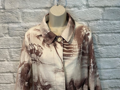 Chaqueta para mujer Trelise Cooper Masai África con estampado 100 % lino cubierta antipolvo talla M - Imagen 2 de 12