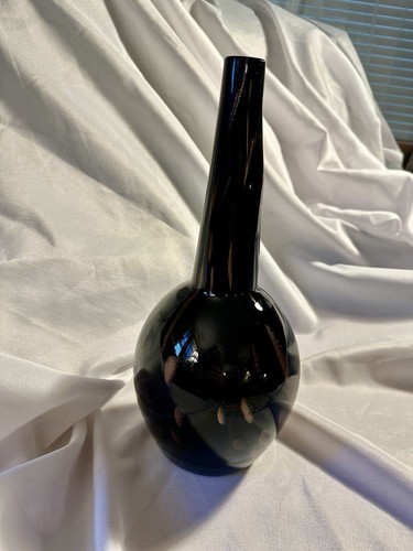 Murano italienische Vase schimmernd Goldwirbel in schwarzem Glas 12" Vintage MCM signiert - Bild 11 von 11