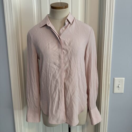 0039 ITALY Bluse Oberteil Langarm Damen XS Rosa Seidenmischung Knopfleiste