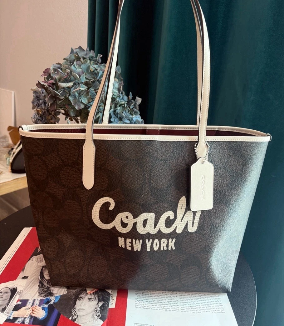 Borsa Coach City Tote in pelle firmata CY705 nuova con etichetta