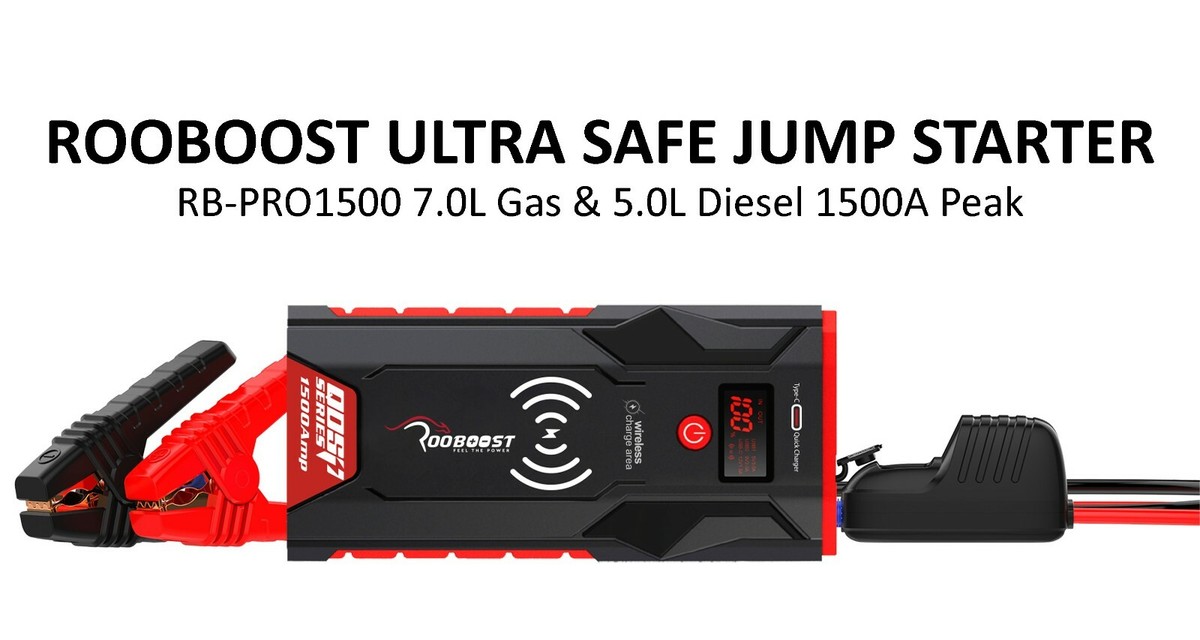 ROOBOOST RB-Pro-1500 3in1 Car Jump Starter – 1500A Peak, 16000mAh Power Bank With Wireless Charging & LED Light-1071379