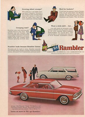Vintage 1963 Advertisement 1964 Rambler Car, 11'' x 8'' for Framing, Classic 770