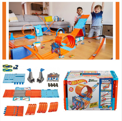 HOT WHEELS Family Fun Track Builder System Race Crate & 3 ...