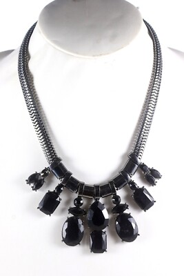 EXPRESS Smokey Black Gray Rhinestone Runway Necklace Statement Nacklace
