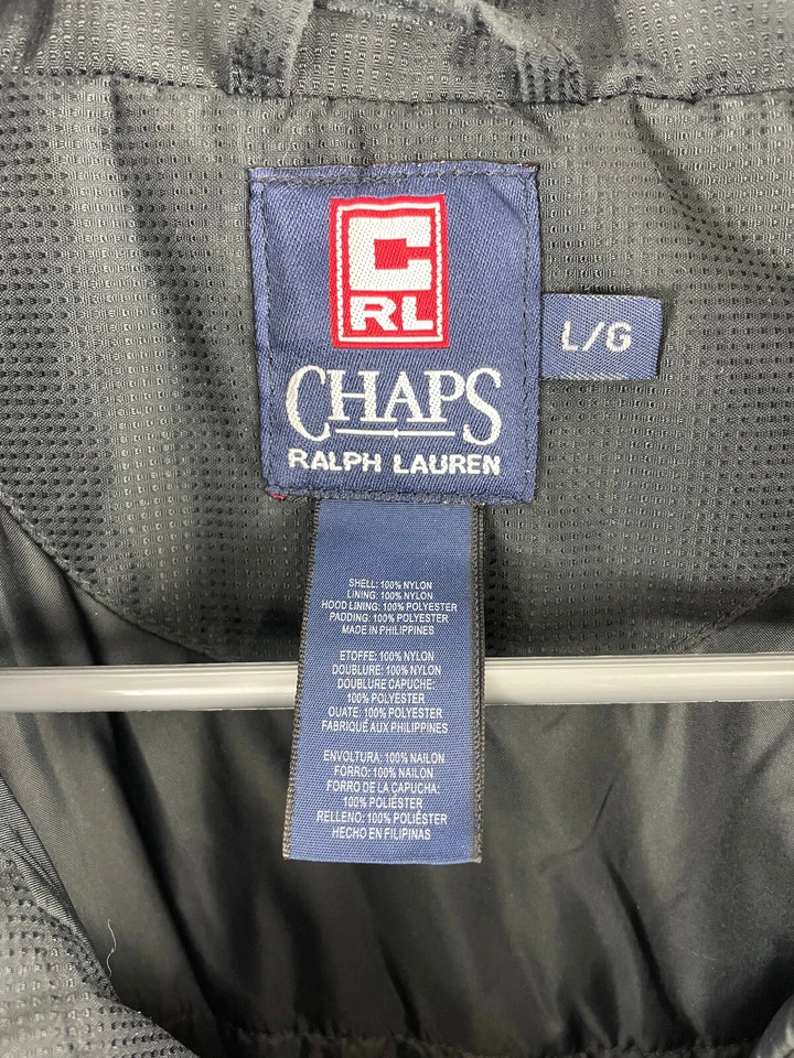 VTG 90s Chaps Ralph Lauren Coat Sz Large Black Gray Zip Up Winter Jacket Puffer - Image 3 of 4