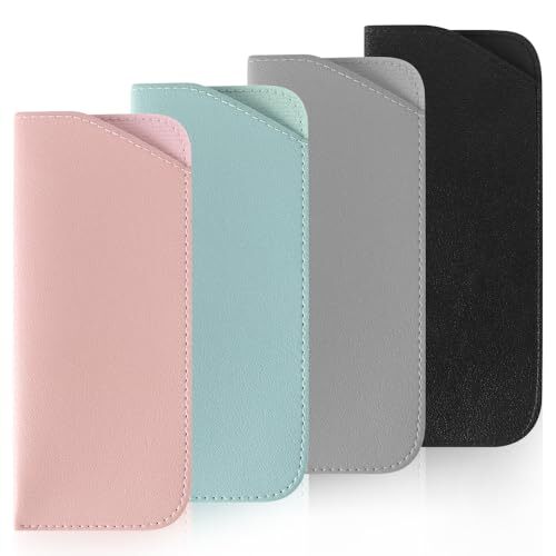 Soft PU Leather Eyeglass Cases 4-Pack Portable Squeeze Top Pouch