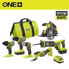 Ryobi 18V Cordless 6-Tool Combo Kit with 1.5 Ah Battery, 4.0 Ah Battery Charger
