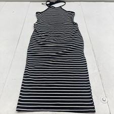Shein Black & White Stripe Halter MIDI Side Slit Dress Women’s Size Medium