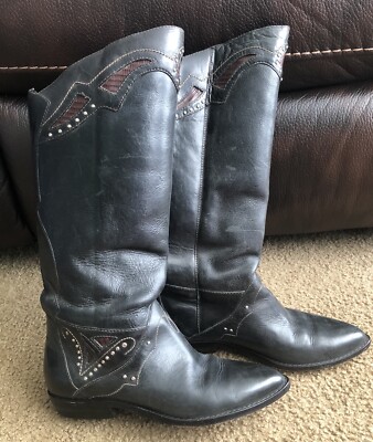 Circle S Sphere Women s Western Black/Dark Choco Leather Boot SZ 7 Cowboy Brazil