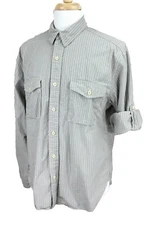 Eddie Bauer Roll Cuff Men's Shirt Gray Stripe Size Large