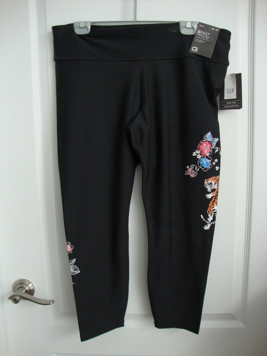 Gap Fit Black Tiger Floral Flowers Leggings Pants Women XL Extra Large -  NEW NWT