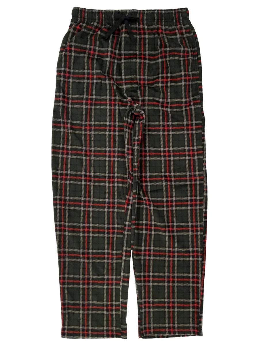 St. Johns Bay Mens Green Orange Plaid Fleece Sleep Pants Pajama