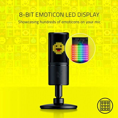 * Razer Seiren Emote Microphone USB Streaming Broadcasting 8-Bit LED Display Bl.
