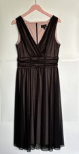Connected Woman Dress Midi Chiffon Overlay Fit & Flare Black/Pink Size 12 NWOT