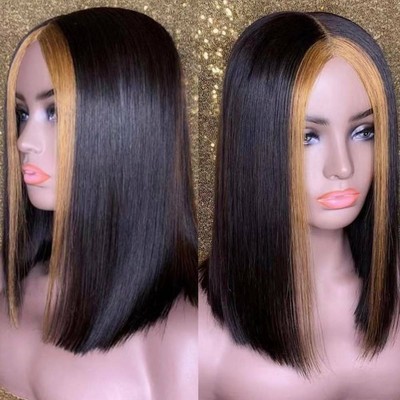 Lace Front Wig Bob Straight Peruvian Remy Human Hair Wig Blonde