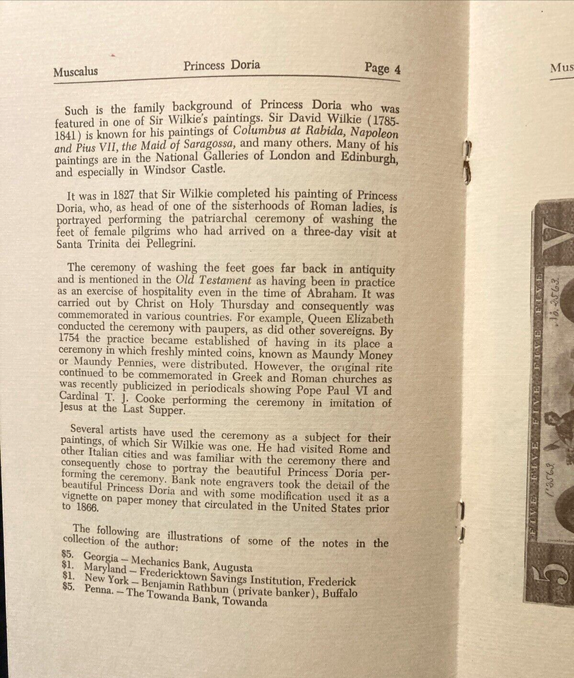 Wilkie's Princess Doria On Bank Notes Used in the US John A Muscalus