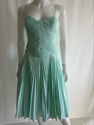reiss green pleated dress Reformation Green Ribbed Front Twist Slit Hem Tie Strap Dress- Size ~S –  The Saved Collection
