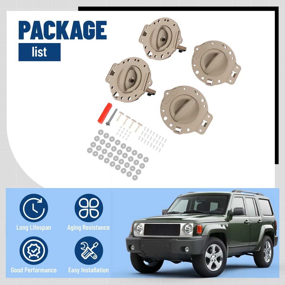 Inner Front Rear Tan Door Handles w/Install Kit 4 For Jeep COMMANDER 2006-2010 - Image 2 of 4