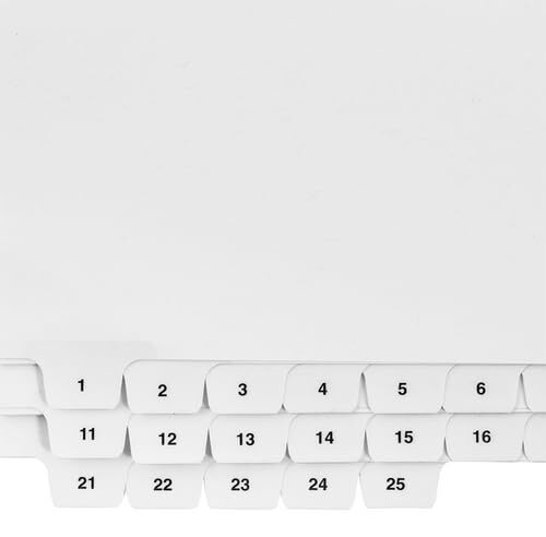 Bottom Numbered of Tabs 1-25 - Legal Exhibit Dividers - White Paper Dividers ... - Picture 3 of 4
