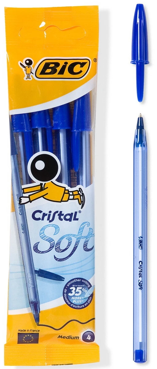 BIC CRISTAL SOFT BALL PEN BLUE INK COLOR SMOOTHER WRITING PACK OF 4 PENS, bic cristal soft - Vimarsana News