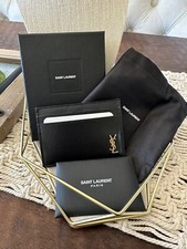 YSL Tiny Cassandre Credit Card Case In Black/Gold - New With Tags, Box, Pouch