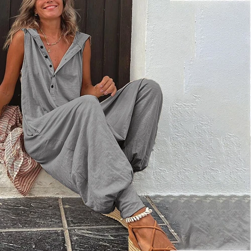 Women Sleeveless Hooded Jumpsuit Playsuit Ladies Loose Baggy Romper Pants Summer - Bild 12 von 23