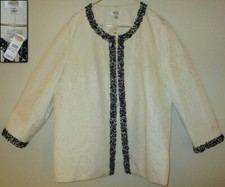 NWT! TALBOTS WMN SUMMER WHITE JACQUARD BLACK BEAED LINED JACKET BLAZER TOP 20W !