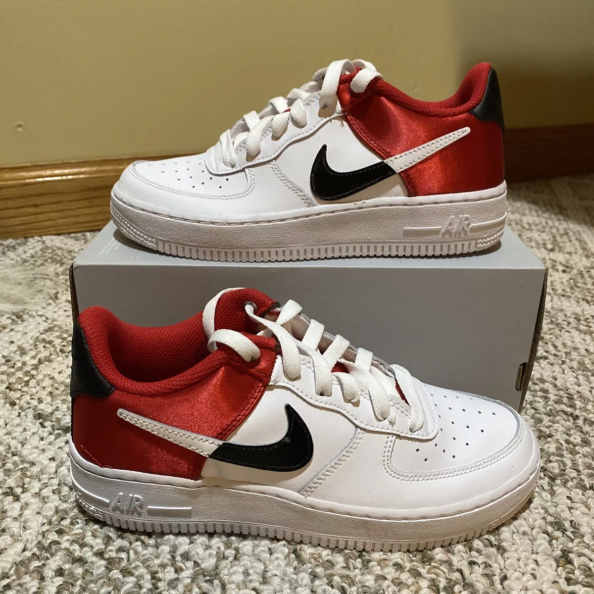 Nike Air Force 1 LV8 1 GS AF1 NBA Red Satin White 4Y Women 5.5 CK0502-600  B20