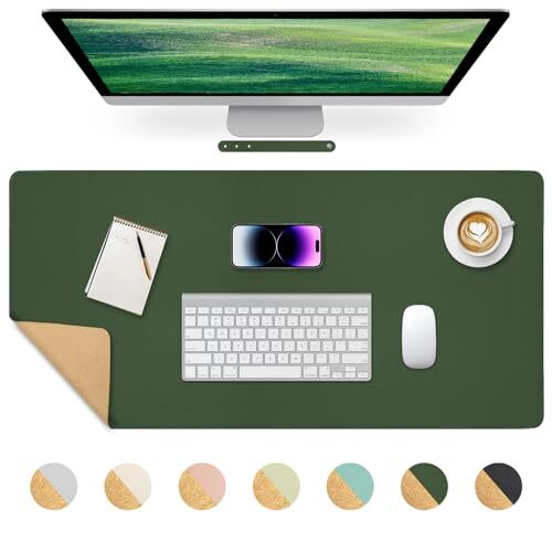 Desk Mat Dual-Sided Desk Pad Large Mouse Pad for Desk Natural Cork & PU Leath...-image