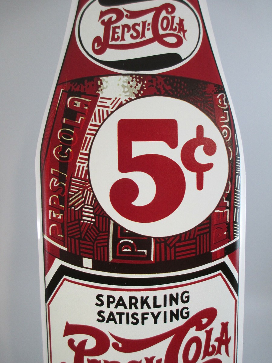 Pepsi Soda Bottle Metal Sign Retro Reproduction Pepsi 5 Cents Red