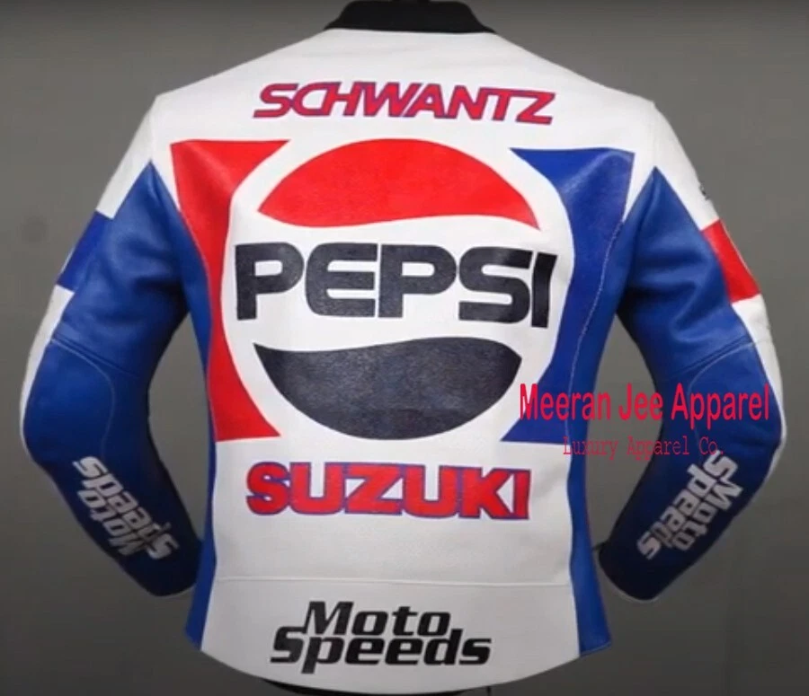 Men's Kevin Schwantz Jacket Pepsi Suzuki GP 1988 Jacket Motorbike Leather Jacket - Image 2 of 4