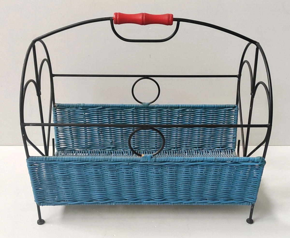 Grand Porte-Revues En Rotin / Osier – Vintage – Années 1960 – Formes Courbées