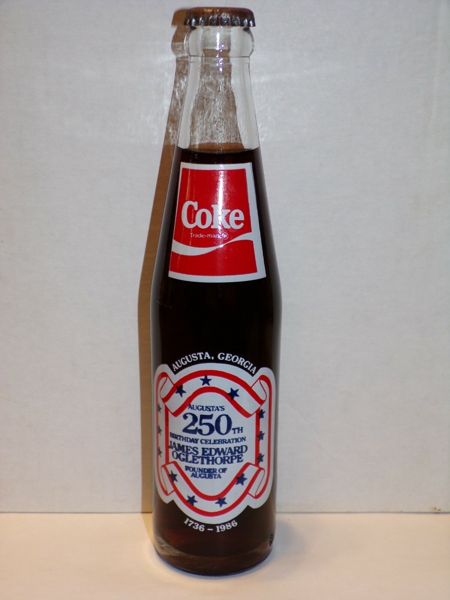 10 OZ COCA COLA COMMEMORATIVE BOTTLE - 1986 AUGUSTA GA 250TH
