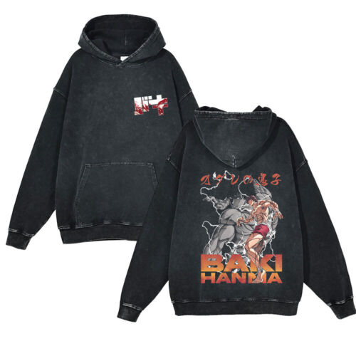 Vintage Baki Hanma Anime 100% Cotton Hoodies Anime Men Sweatshirts Pullover Tops