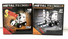 LOT OF 2 METAL TECH: WAREHOUSE FORKLIFT, & CITY CRANE METAL MODELS