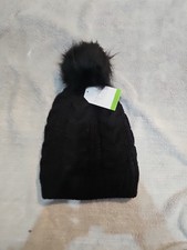 Time And Tru Cable Pom Beanie Black Soot One Size Fleece Lined New With Tags
