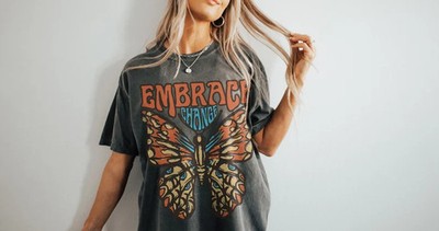 Embrace Change Butterfly Comfort Tee Boho Aesthetic Nature Graphic