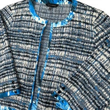 Ming Wang Jacket Women's 2x Blue White/Black Wrinkle Resistant Artsy Business
