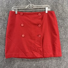 Vintage Ann Taylor Wool Skirt 14P Petite Maroon Red Wrap Double Button Retro Y2K