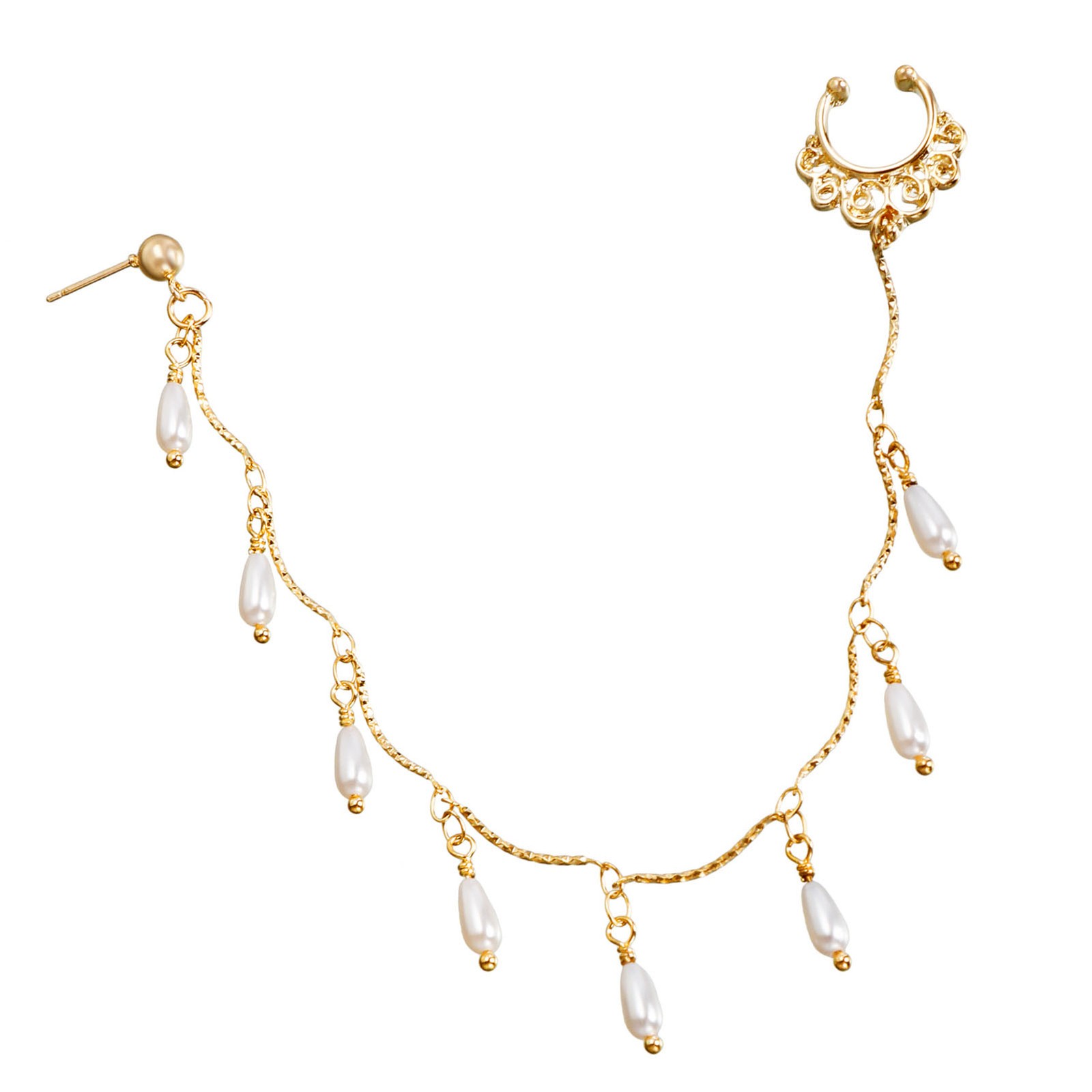 Nose Hoop Chain Ring Nose To Ear Chain With Tassel Non Piercing For Daily For