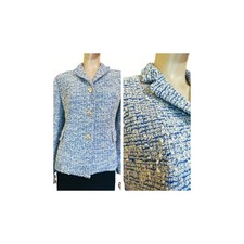 Excellent St John Blue  White Tweed Knit Suit Jacket sz 12