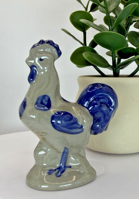 #ad Beaumont Brothers Pottery Mini Rooster Blue Salt Glazed Signed Figurine Vintage $14.97