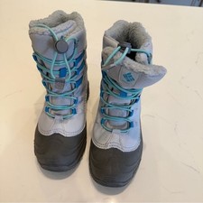 Columbia Kids Winter Snow Boots   Gray  Blue Insulated Boots, Size 4