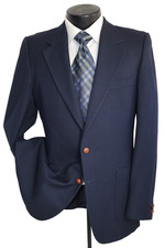 YSL, Yves Saint Laurent solid blue 2button side vents wool Vtg blazer jacket 38R