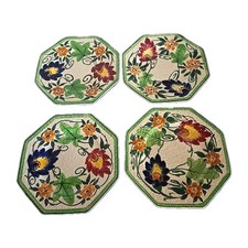 (4) Vintage ręcznie malowana Cordora 8"x8" Talerze sałatkowe Dekoracja kwiatowa, Porcelana Anglia