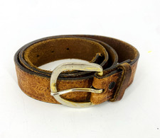 Vintage USA Made Tooled Leather Belt M 36 Brown Acorn Leaf Distressed Western