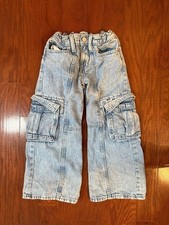 Old Navy Girls Baggy Jeans Built Tough High Rise Wide Leg Cargo Blue Denim 6