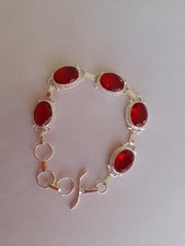 Bracelet 6-8" 5 Faceted Crystals Silver Sterling 925 Natural Red Garnet