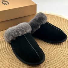 UGG Scuffette II Women's Black Soft-Soled Slippers with Suede Upper and Wool NIB