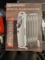 Daewoo Oil Filled Radiator 800W 5 Fin Electric Portable Thermostatic Heater-Grey